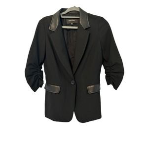 Karen Kane Blazer Black 100% Lamb Leather Collar/pockets Gathered Sleeves Sz XS